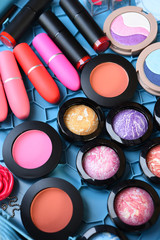 collection of make up and cosmetic beauty products arranged