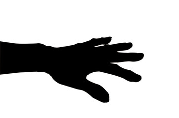 The shadow left hand  isolated on white background with clipping path.