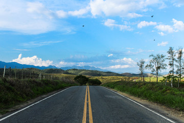 A beautiful blue sky on a rural road	