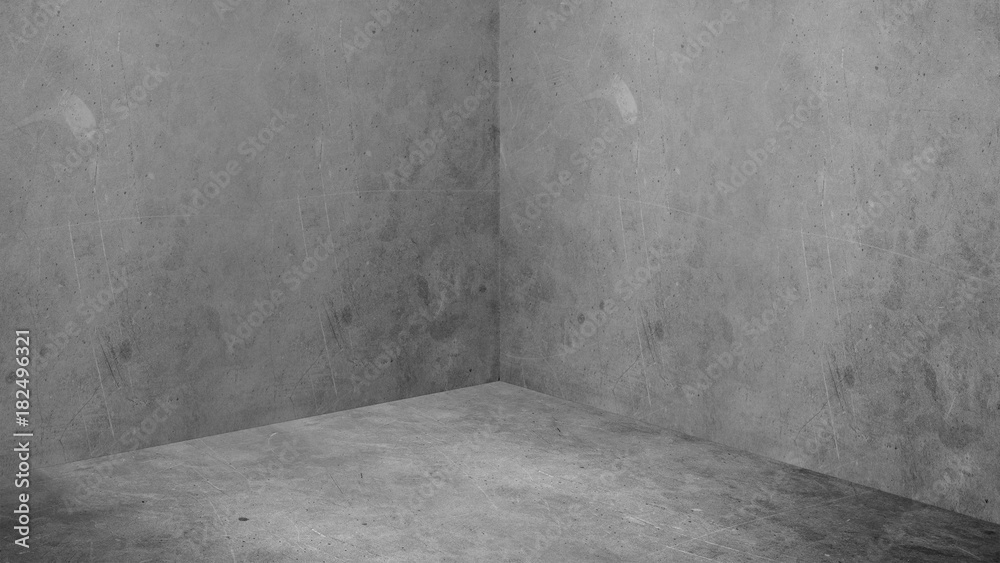 Poster empty corner room with grey concrete wall and floor background,mock up studio room for display or mo