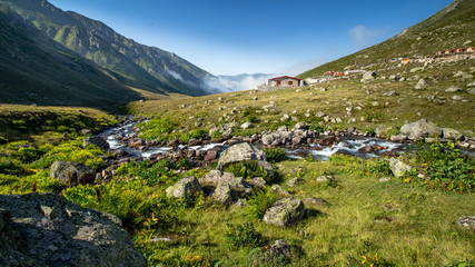 Fototapeta premium Village of Kavrun plateau or tableland in Kackar Mountains