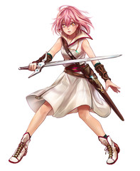 Cute original character design of fantasy female girl warrior or swordswoman magic fencer knight...