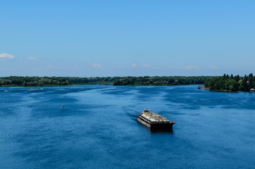 Fototapeta na wymiar Oil product tanker barge on river Dnieper
