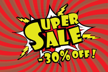 Super sale pricetag in comic pop art style