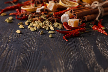 chili peppers with wooden background