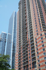 close up on modern office building skyscraper in New York