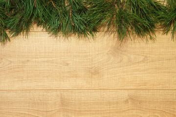 New Year / Christmas tree on the wooden background template