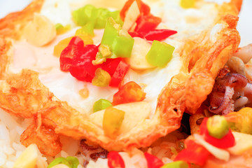 fried egg on rice And chili, Thai food
