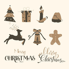 Merry Christmas handdrawn lettering design elements. Great element for cards, banners and flyers.