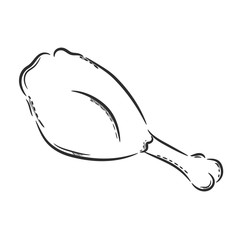 Vector hand drawn illustration. Icon chicken leg.  Isolated on white background.