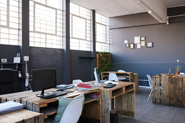 Interior of a contemporary office space without staff