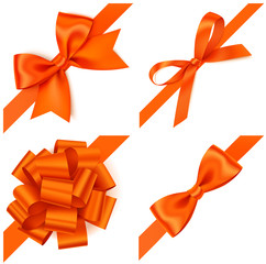 Set of decorative orange bows with diagonally orange ribbon on the corner isolated on white. Autumn design elements. Vector illustration - 182507349