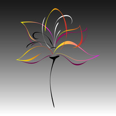 ornament 120-1. stylized flower with colored petals on a gray background