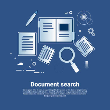 Document Search Template Web Banner With Copy Space Flat Vector Illustration