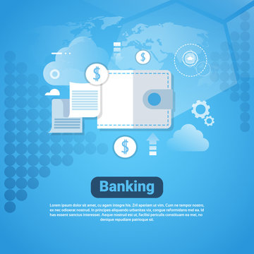 Banking Template Web Banner With Copy Space Money Savings Concept Flat Vector Illustration