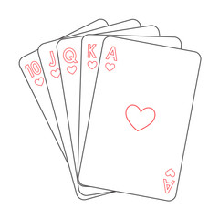 Vector illustration as a contour of playing cards on an isolated white background. Gambling