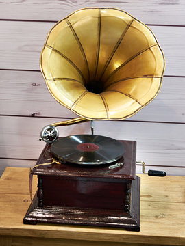 Vintage antique gramophone with phonograph record