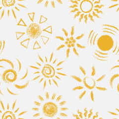 Seamless pattern of Hand drawn chalk Suns