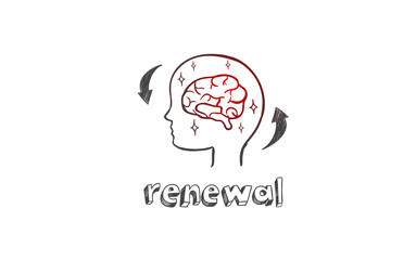 Metaphor of concsiousness renewal . Brain Vector hand drawn sketch. Creativity, strategy, education, innovation concept