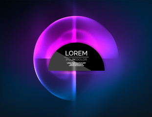 Round shapes, neon glowing trasparent elements. Vector abstract background