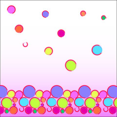 Funny abstract background: multi-colored balls located at the bottom of the picture as a border - a bright texture in the style of pop art.