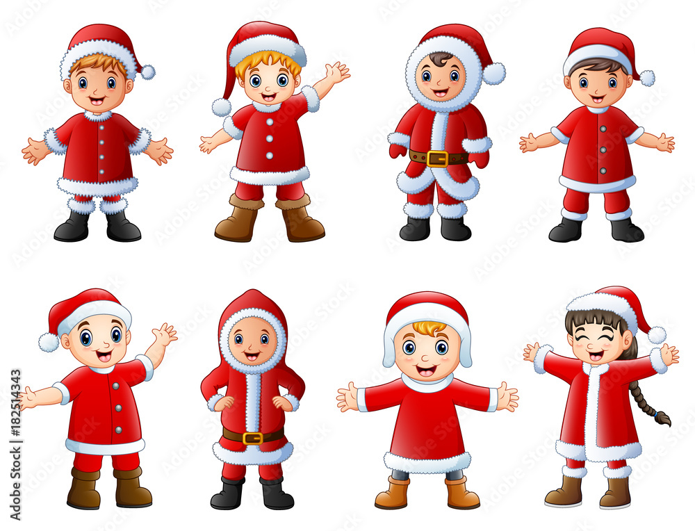 Wall mural Collection of christmas santa claus kids on white background - Wall murals
