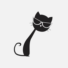 Black cat silhouette in glasses. Sketch
