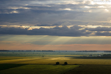 Natural view from hills. Cloudy landscape