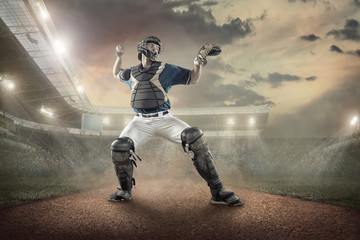 Baseball players in action on the stadium.