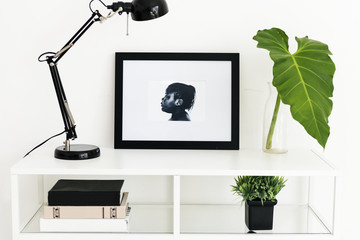 Picture frame on white table