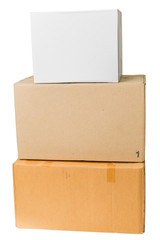 Stack of closed cardboard box isolated on white background