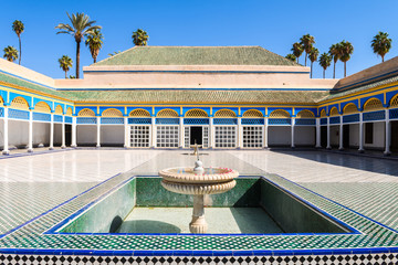 colorful patio of marrakech bahia palace, morocco