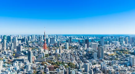 Fotobehang Tokyo blauwe lucht en stadsgezicht © oben901