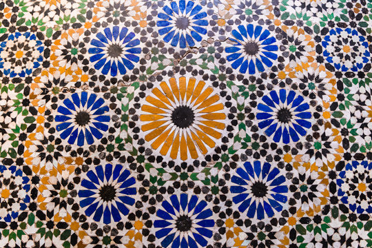 colorful tiles of marrakech bahia palace, morocco