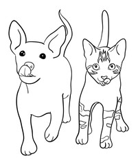 Dog & cat line art 02. Good use for symbol, logo, web icon, mascot, sign, or any design you want.