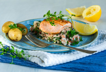 Salmon fillet with crab salsa