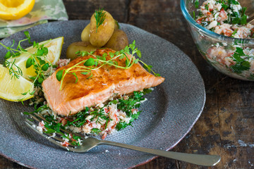 Salmon fillet with crab salsa
