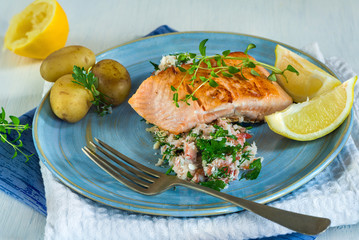Salmon fillet with crab salsa