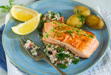 Salmon fillet with crab salsa