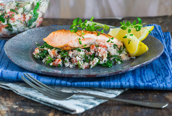 Salmon fillet with crab salsa