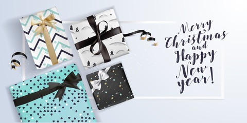 Christmas and New Year greeting card. Vector illustration concept for greeting cards, website and mobile banners, marketing material.