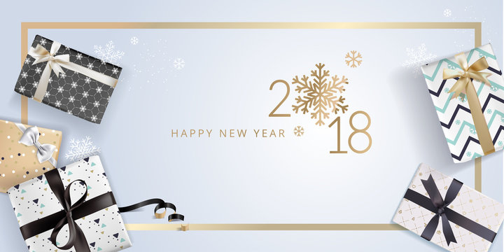 Elegant New Years greeting card. Vector illustration concept for greeting cards, web banner, flayer brochure, party invitation card.