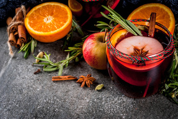 Traditional winter and autumn drinks. Christmas and Thanksgiving Cocktails. Mulled wine with...