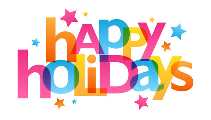 HAPPY HOLIDAYS colourful vector banner with stars