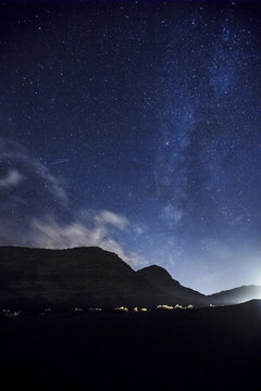 Night sky with stars. Wadi Rum Desert landscape