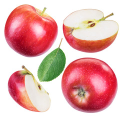 Set of ripe red apples and apple slices.