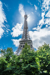 Eiffel tower in the summer time. Low angle view. 28/07/2017 Paris.France.
