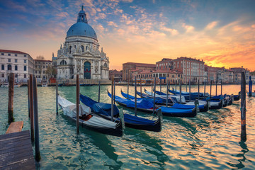 Fototapeta na wymiar Venice. Cityscape image of Grand Canal in Venice, with Santa Maria della Salute Basilica in the background.