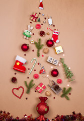 Christmas objects organized as christmas tree
