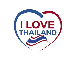 I love thailand with outline of heart and flag of thailand, icon design, isolated on white background.